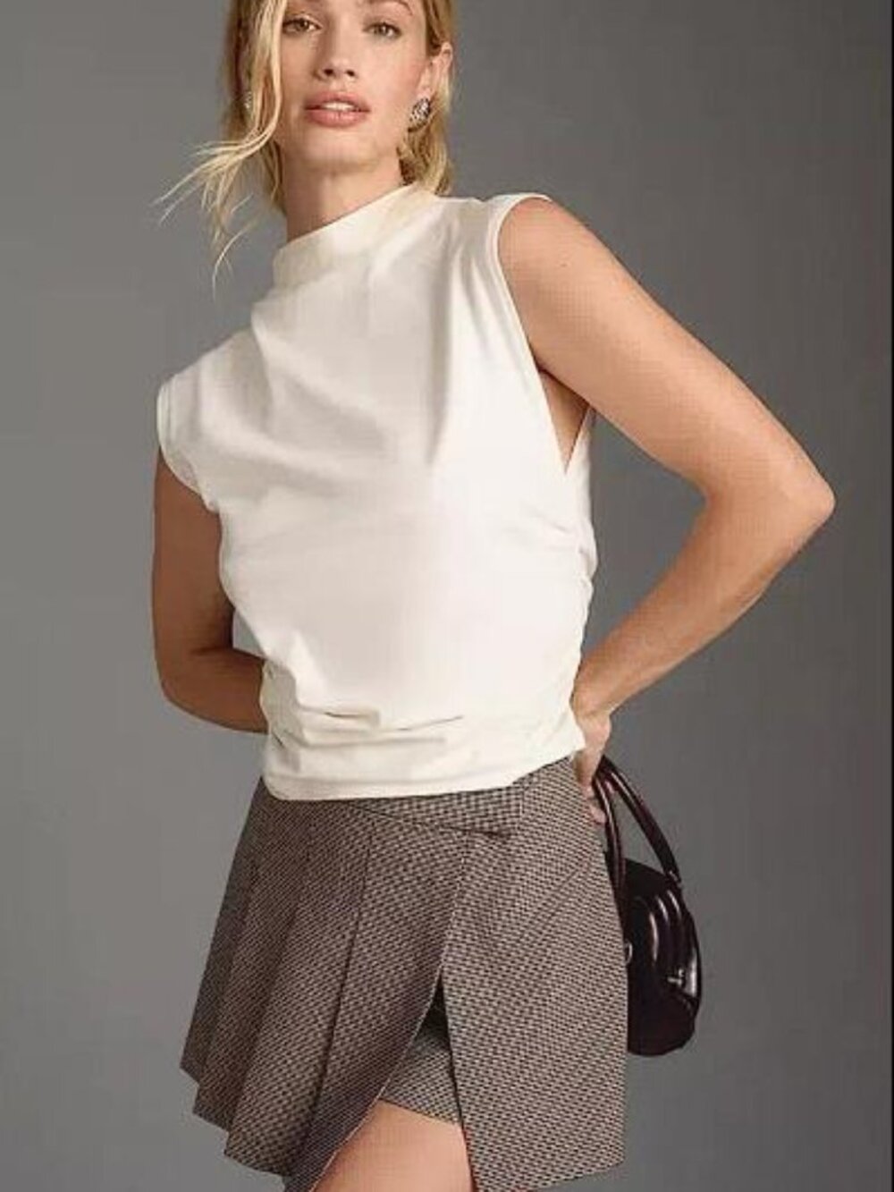 ANTHROPOLOGIE Women's Maeve Mock-Neck Shell Top Size M in White